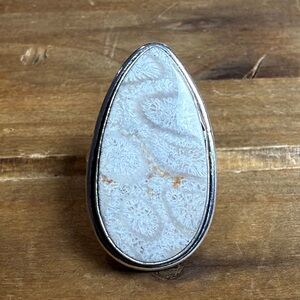 Vintage Flower Coral Reef Gemstone Ring Size 6.5 Silver 925 Bohemian Western